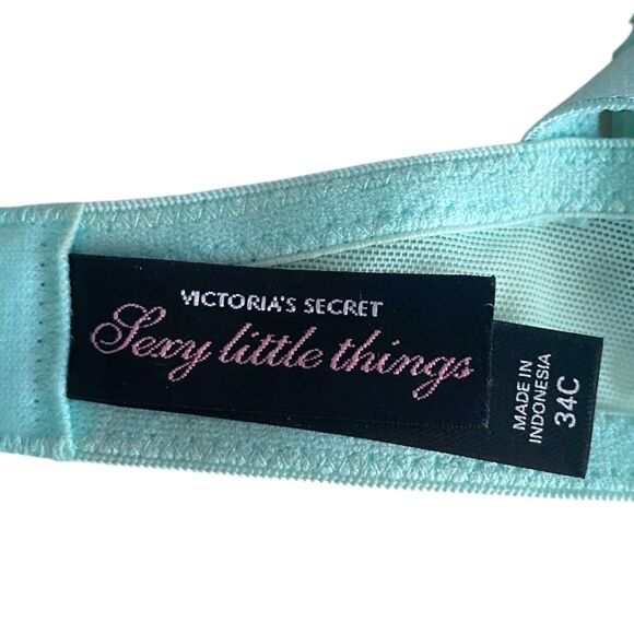 Victorias Secret Sexy Little Things Padded Push-Up Bra Yellow Aqua Lace Size 34C - Picture 4 of 4